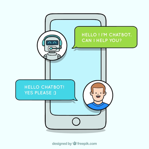 Free vector chatbot concept background with mobile device