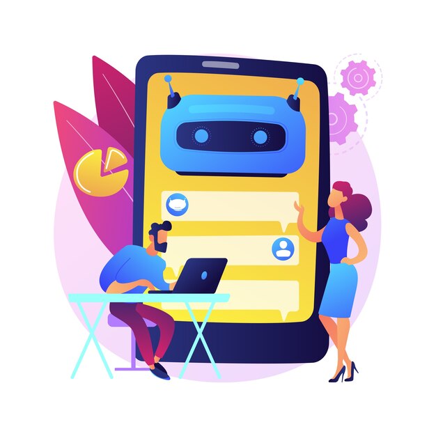 Chatbot development platform abstract concept  illustration. Chatbot platform, virtual assistant development, cross-platform bot, wireframe, mobile application programming .