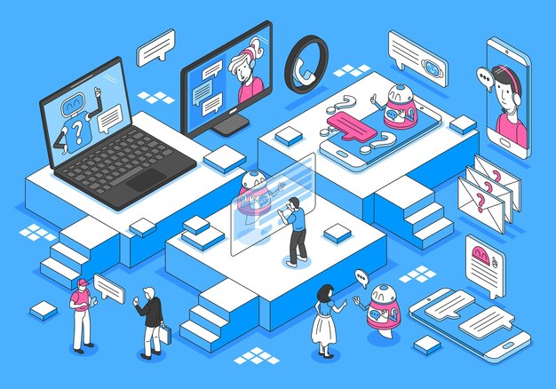 Free Vector chatbot isometric concept with communication and feedback 