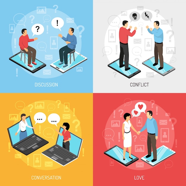 Free vector chatting people isometric characters concept