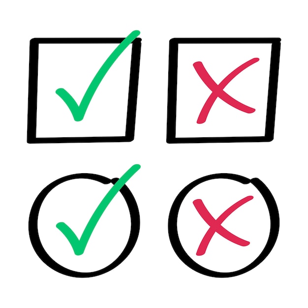 Free vector check and cross boxes hand drawn