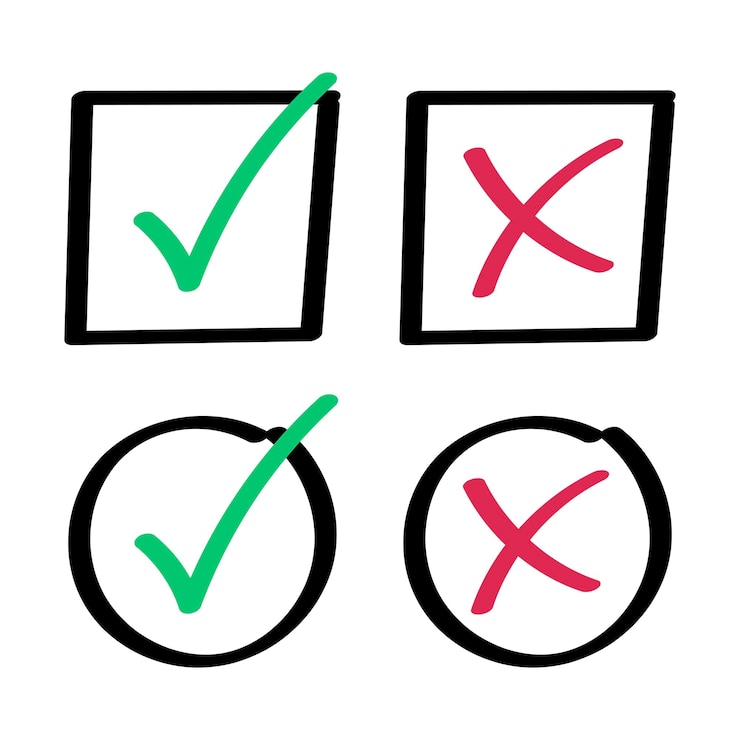Free Vector check and cross boxes hand drawn
