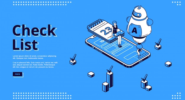 Free vector check list isometric landing page online checklist