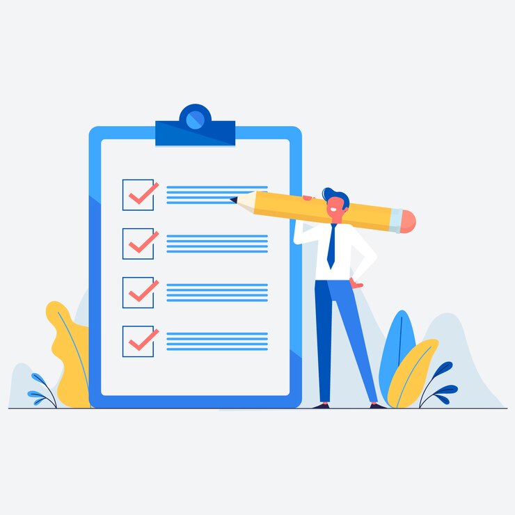 Free Vector check list with businessman on flat design