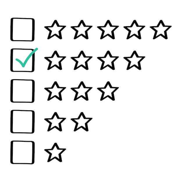 Check mark box with review stars hand drawn