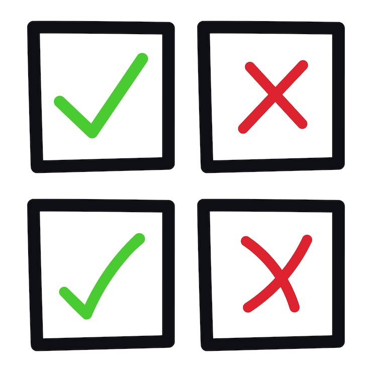 Free Vector check mark and cross square hand drawn collection