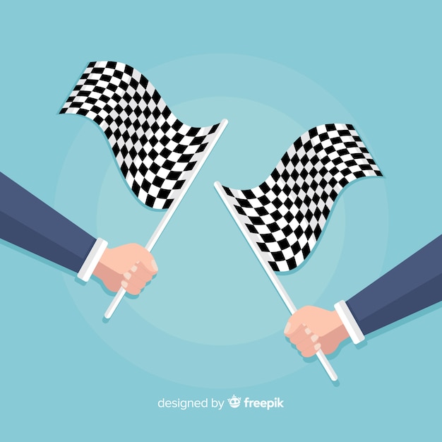 Free vector checkered flag background with hands