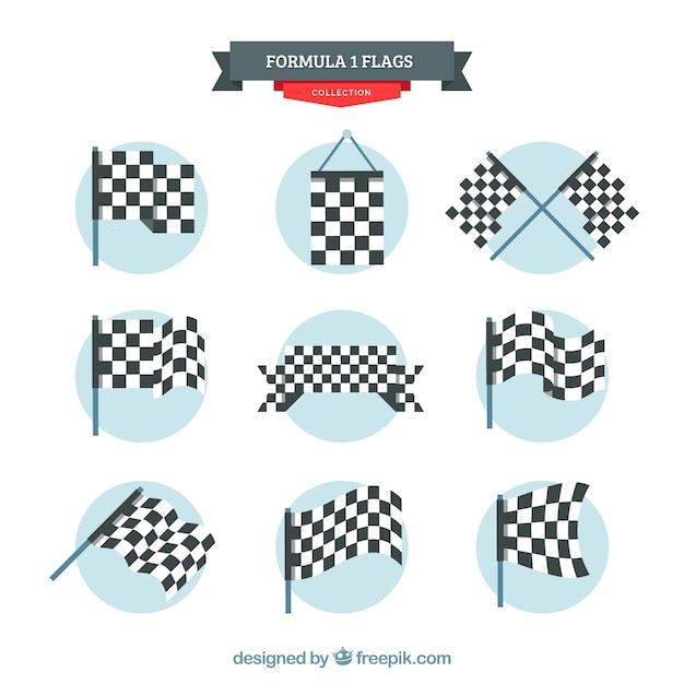 Collezione di bandiere a scacchi con design piatto