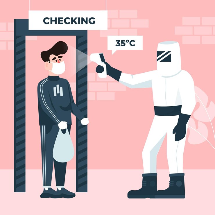 Free Vector checking body temperature in public areas