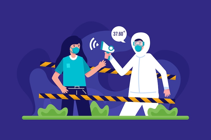 Free Vector checking body temperature in public areas