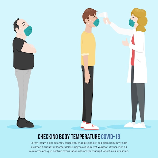 Free vector checking body temperature in public areas