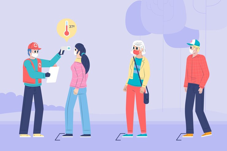 Free Vector checking body temperature in public areas