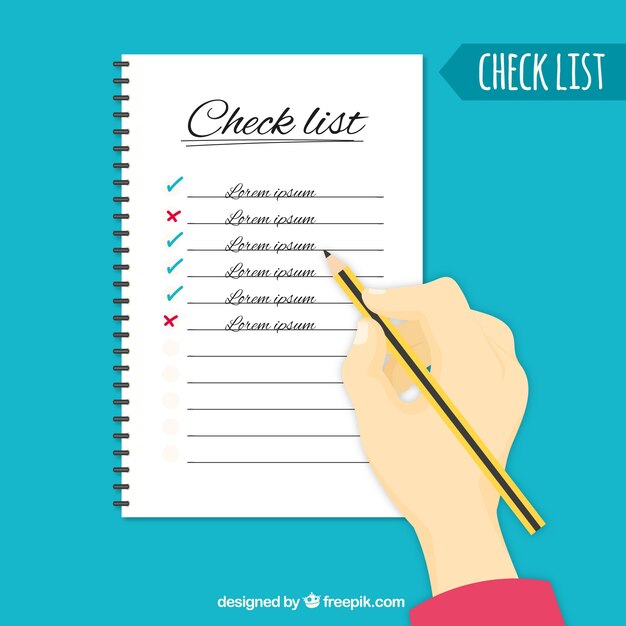 Checklist background with hand holding a pencil