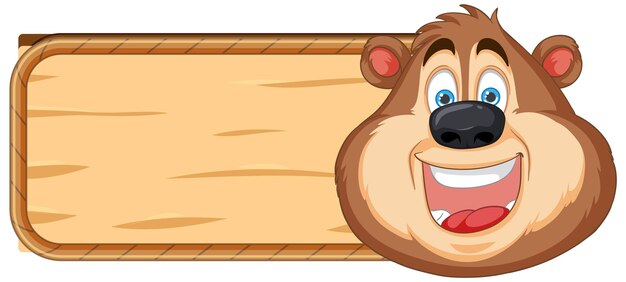 Cheerful Bear with Blank Wooden Sign
