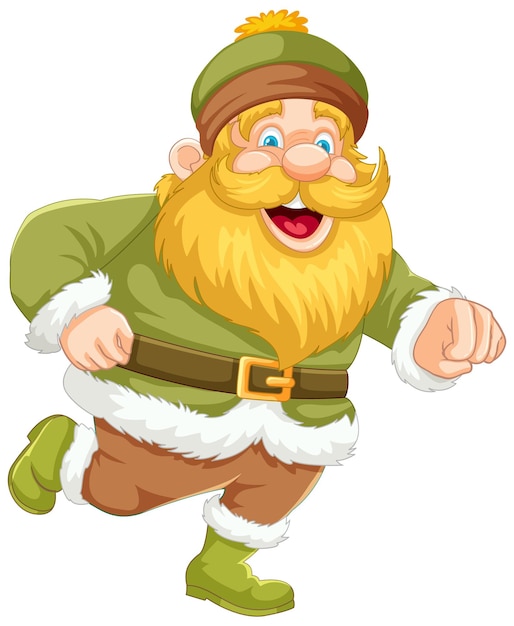 Free vector cheerful bearded gnome in green outfit