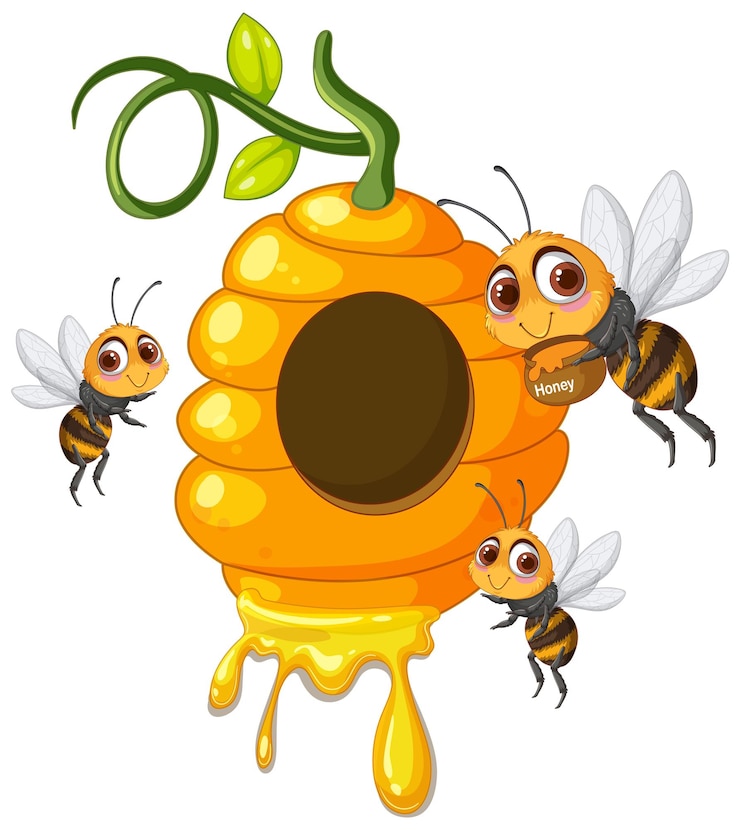 Free Vector cheerful bees around a honeycomb
