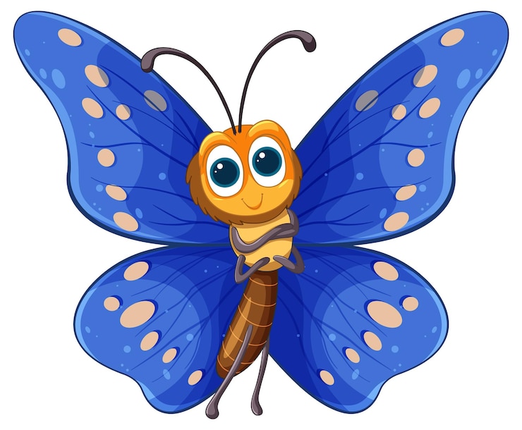 Free Vector cheerful blue butterfly cartoon