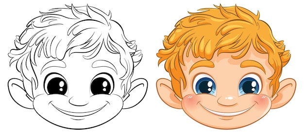 Free vector cheerful boy face from sketch to color