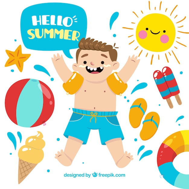 Cheerful boy with decorative summer elements