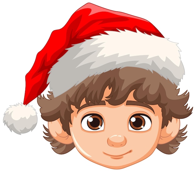 Веселый мальчик с нейтральным выражением в рождественской шляпе