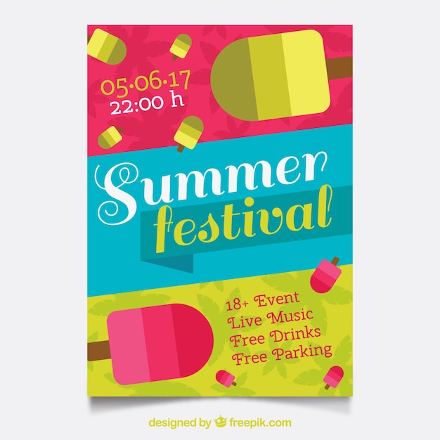 Vettore gratuito brochure allegra con il gelato di festival estivo