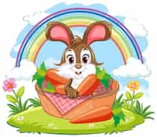 Vettore gratuito un coniglietto allegro in un cesto da picnic