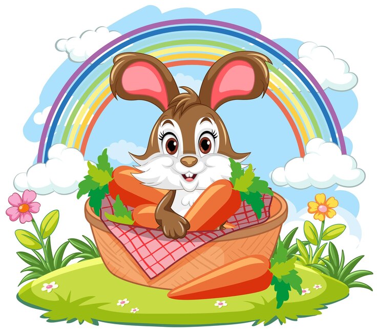 Free Vector cheerful bunny in a picnic basket