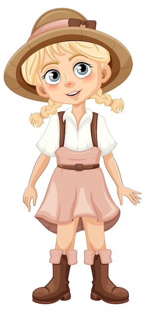 Free vector cheerful cartoon character cute girl with suspenders and hat