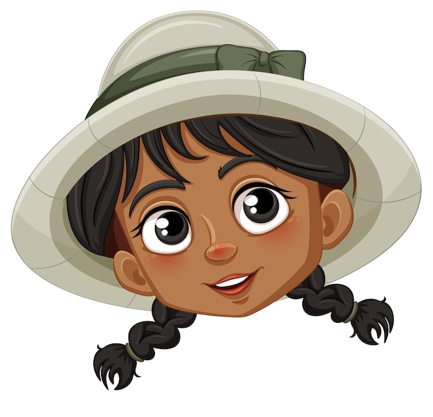 Free vector cheerful cartoon girl with braids and hat