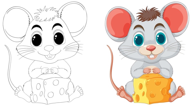 Cheerful cartoon mice with cheese