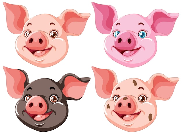 Free vector cheerful cartoon pig faces collection