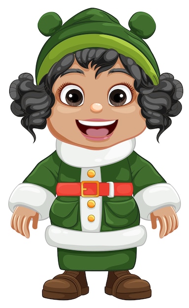 Free vector cheerful chubby girl in green santa winter coat