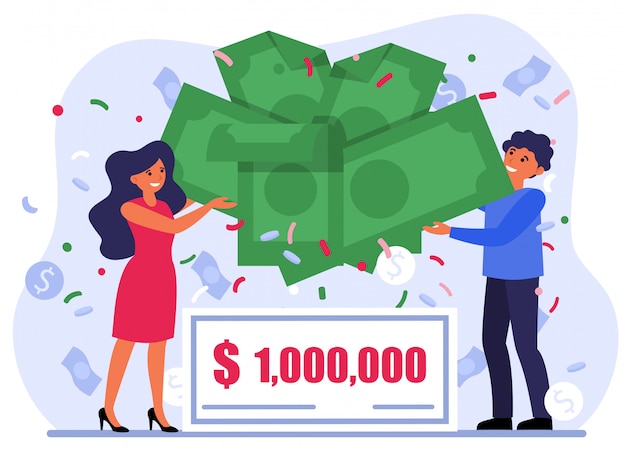 Free vector cheerful couple winning money prize