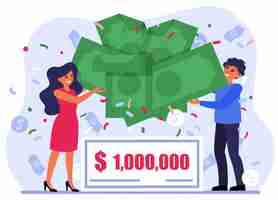 Free vector cheerful couple winning money prize