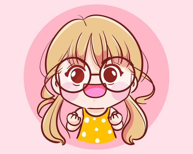 Free vector cheerful cute girl character hand drawn cartoon art illustration