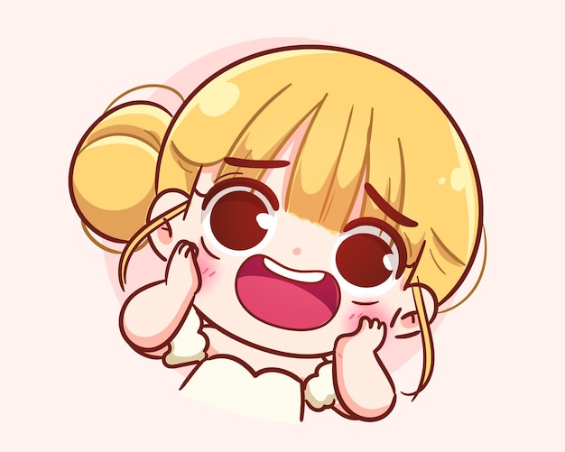 Free Vector cheerful cute girl smiling expression logo banner hand drawn cartoon art illustration