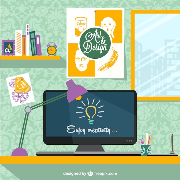 Free vector cheerful designer's workplace