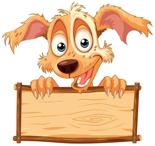 Бесплатное векторное изображение Веселая собака с деревянным знаком