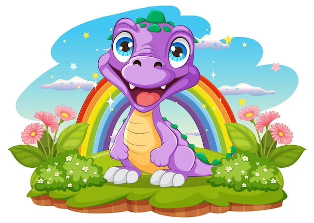 Free vector cheerful dragon with rainbow illustration