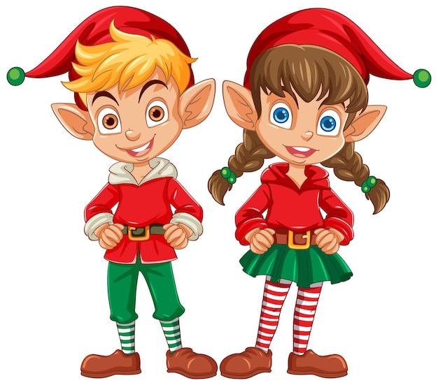 Vettore gratuito gli elfi allegri pronti per il divertimento natalizio