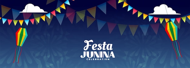 Vettore gratuito allegra festa junina blu festival banner design