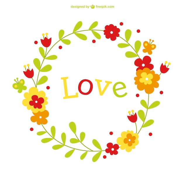 Cheerful floral wreath and love message