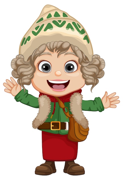 Vettore gratuito ragazza allegra in abiti invernali per il personaggio dei cartoni animati di natale