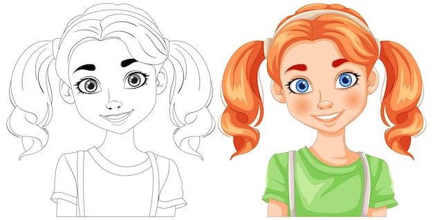 Free vector cheerful girl with pigtails illustration