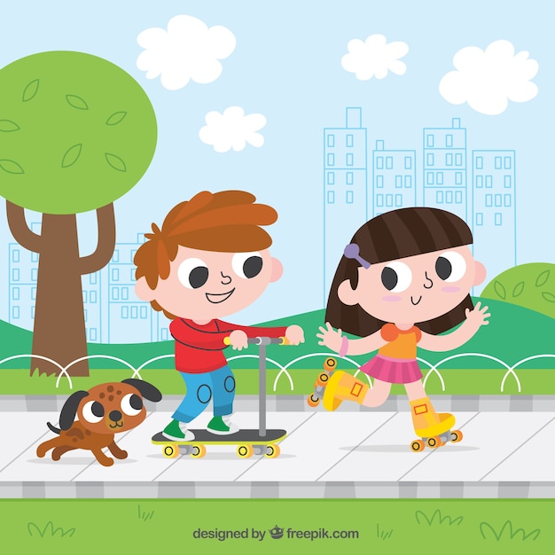 Free vector cheerful kids having fun outdoors