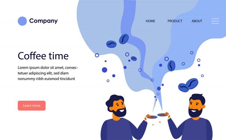Free Vector cheerful men drinking aromatic black coffee. website template or landing page