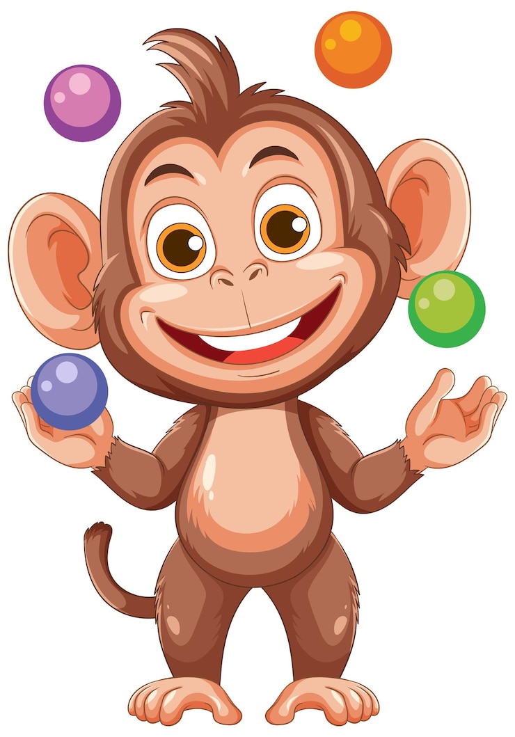 Free Vector cheerful monkey juggling colorful balls illustration