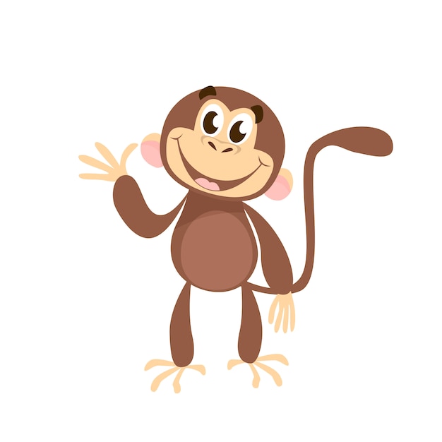 Веселая обезьяна машет рукой