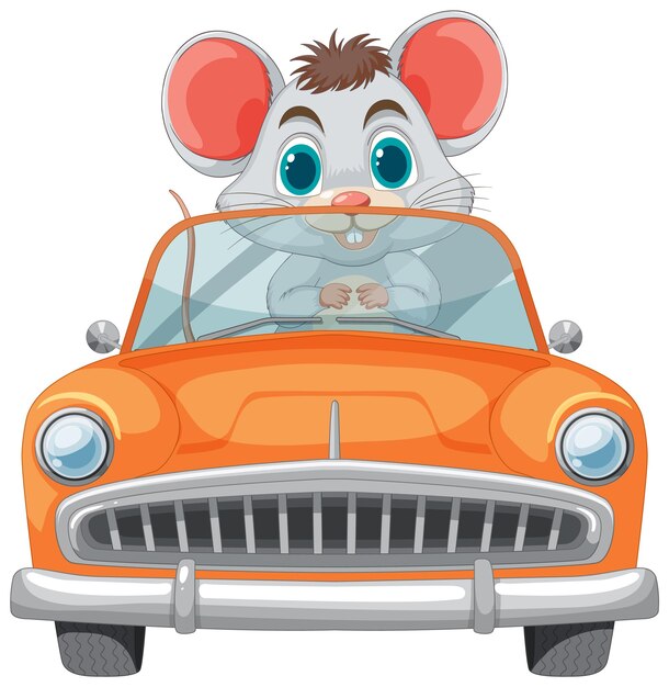 Cheerful Mouse Driving Orange Car