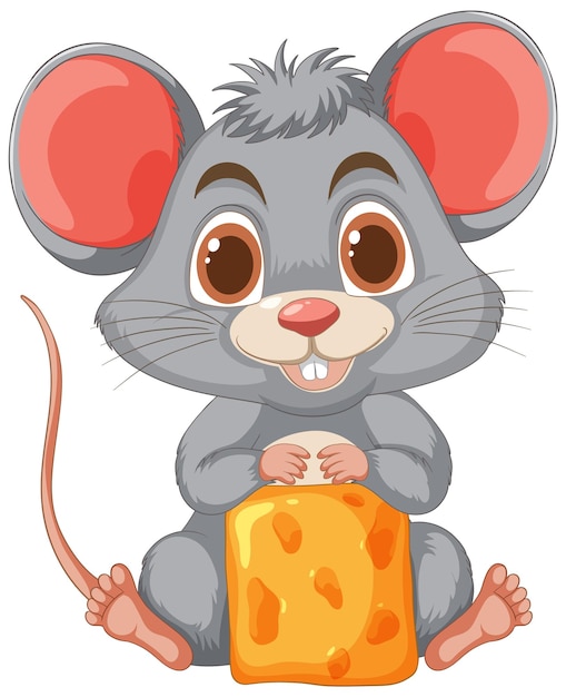 Cheerful mouse with cheese illustration